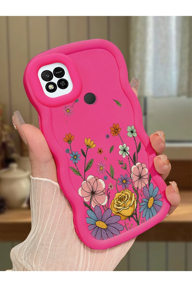 Redmi 10A Compatible Case Camera Protector Red Silicone Couple Phone Case Floral Pattern