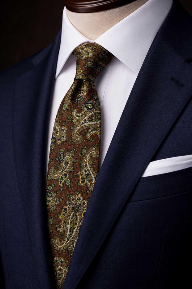 Brown Shawl Pattern Italian Silk Tie İk2508
