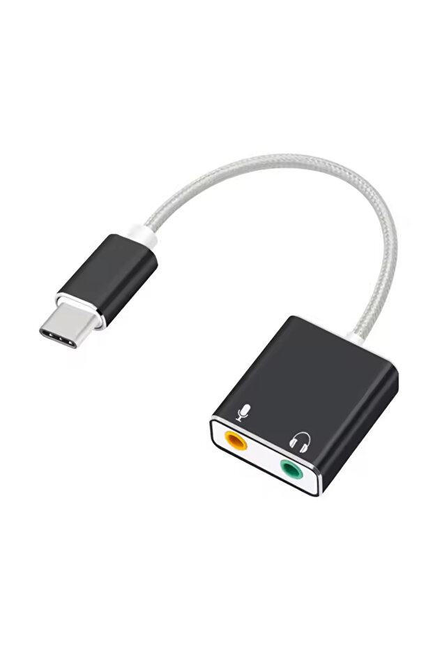 محول صوت خارجي أسود من نوع USB-C إلى جاك 3.5 ملم لسماعات الأذن