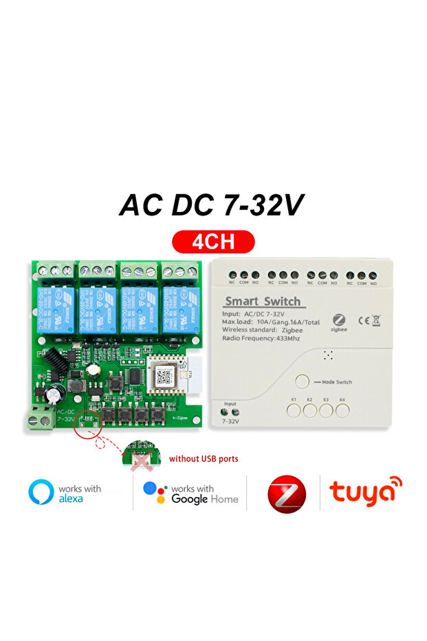 4CH Zigbee 7-32V With Shell Zigbee 1 2 4CH 12V 24V 220V Smart Switch Tuya Relay Module Dry Contact