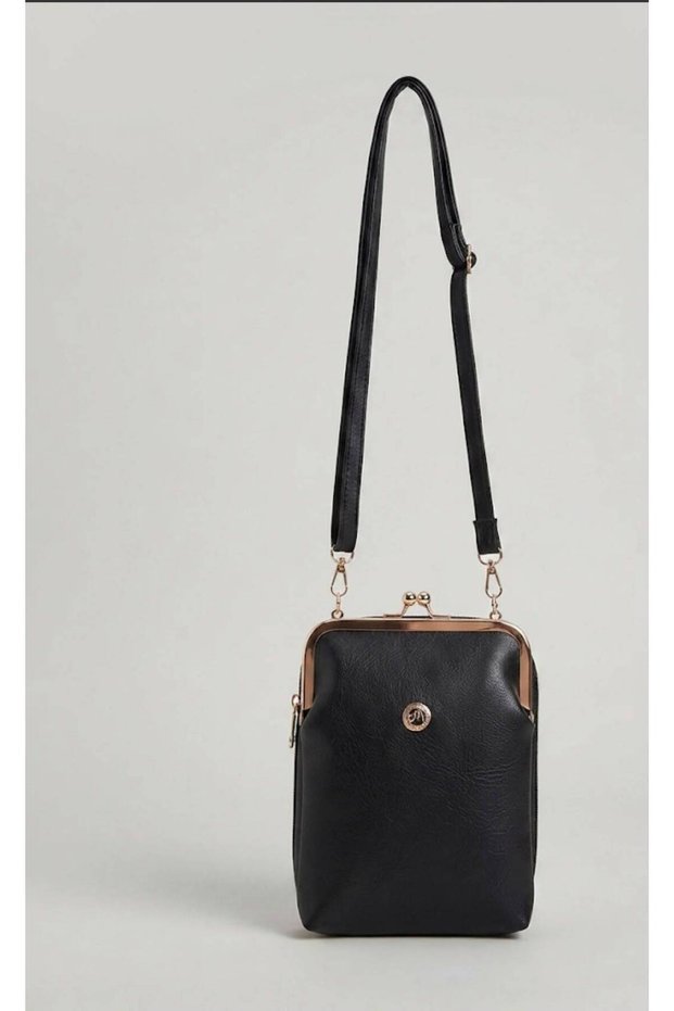 Crossbody Phone and Shoulder Bag with Gold Detail and Lock Clip