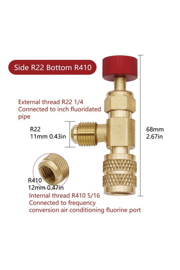 1 PC-R22 R410 Pure Copper Body Aluminum Handle R22 R410A Safety Valve, 1/4" To 5/16" Adapter, For Ac