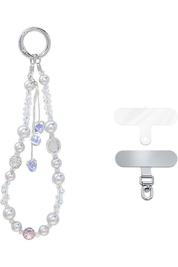 Phone Wrist Strap, Elegant Beaded Cell Phone Lanyard Hands-Free Wrist Chain with Pearl & Zirconia,
