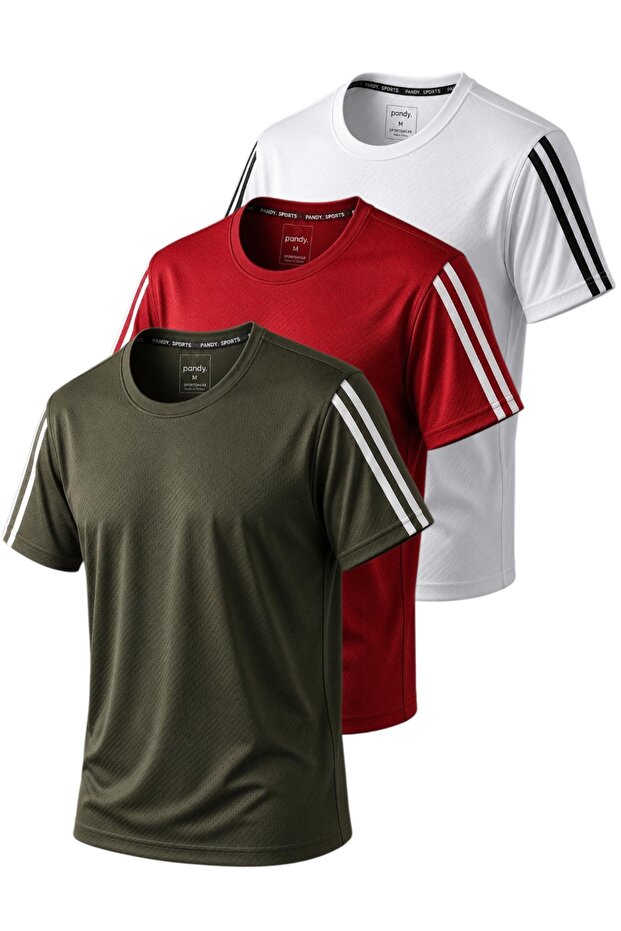 3-Piece Sleeve Stripe Quick Dry Breathable Fabric Sports T-Shirt