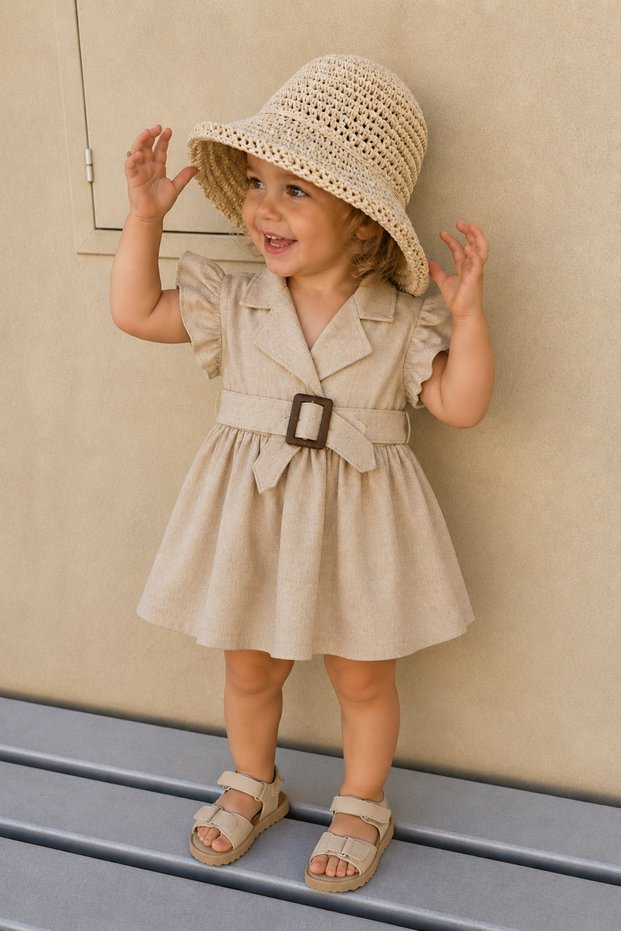 Jacket Collar with Buckle Beige Girls' Dress