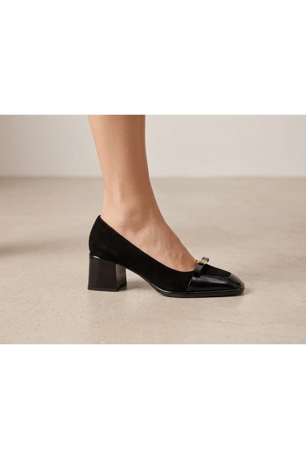 Genuine Leather Patent Leather Suede Block Heeled Evening Dress Women's Shoes