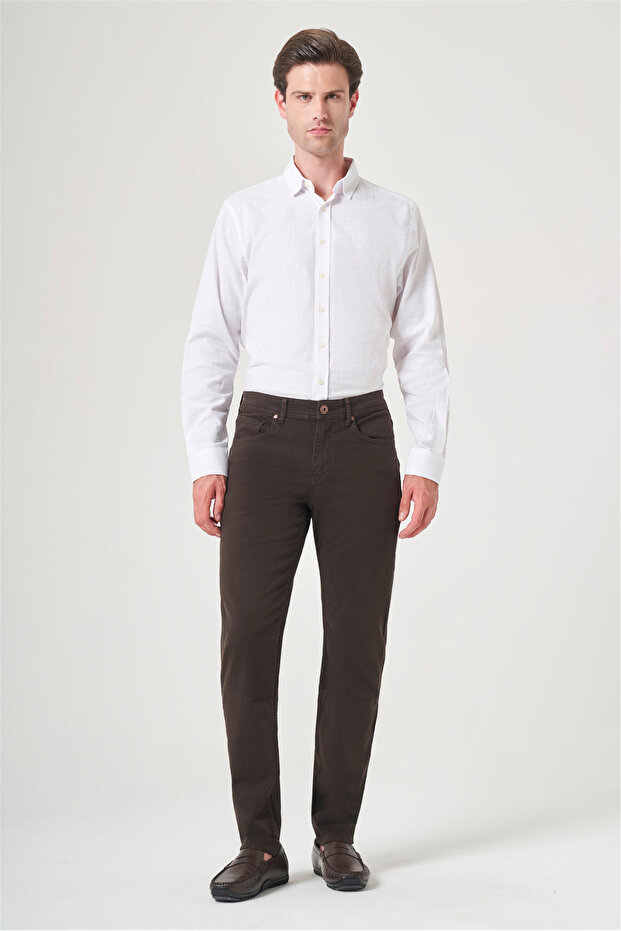 Brown 5 Pocket Gabardine Slim Fit Cotton Denim Jean Jeans Trousers 1003260317