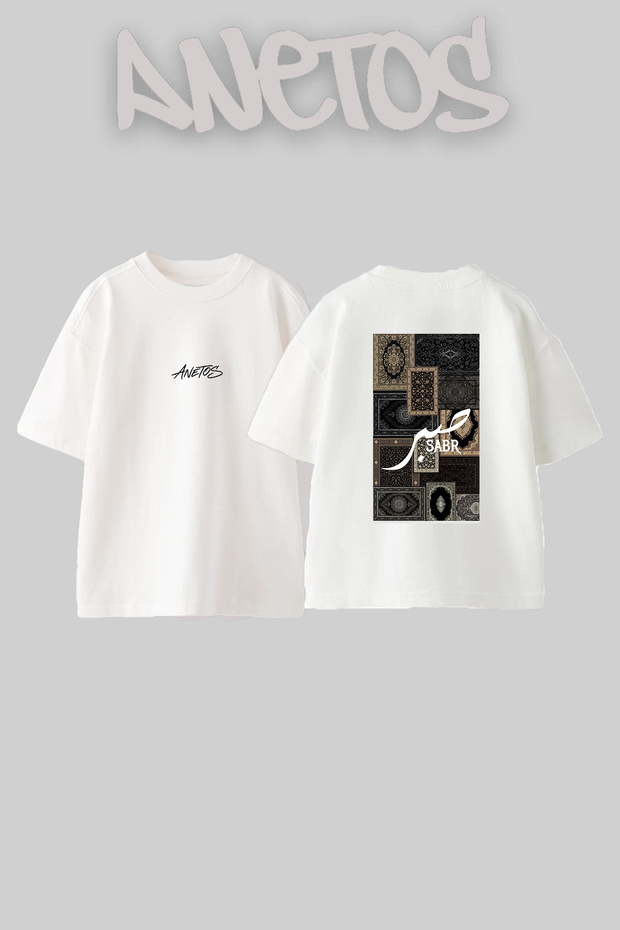 Oriental Rug_5 Design Back Printed Cotton White Oversize T-Shirt