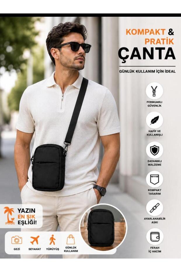 Men's Unisex Strap Crossbody Bag Black Hand and Waist Bag