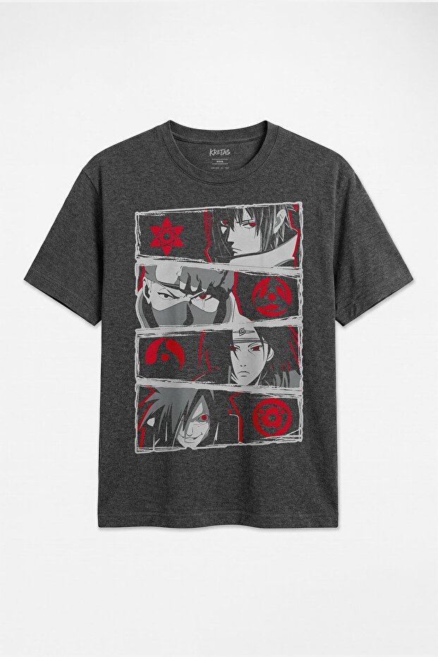 Anime Naruto Kakashi Sasuke Itachi Sharingan Manga Unisex Regular Anthracite Melange T-Shirt
