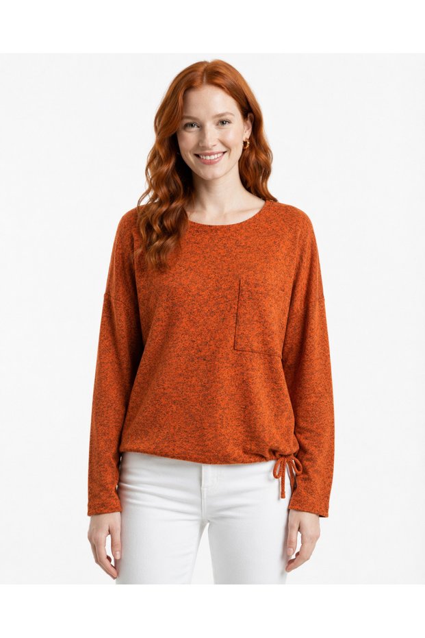 Orange Pocket Detailed Women's Knitwear Blouse
