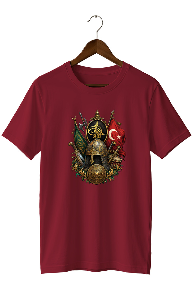 Ottoman Empire Tughra and Warrior Symbols Printed Unisex T-Shirt – Design with Historical Turkish Motifs