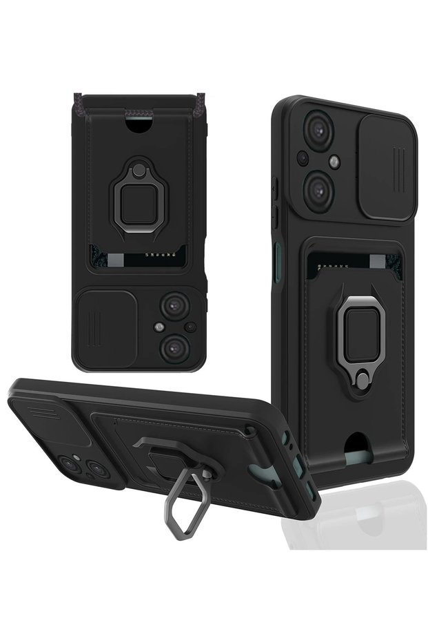 Aconcept Poco M5 Case Zuma Silicone with Business Card Holder and Ring (175438) - Black