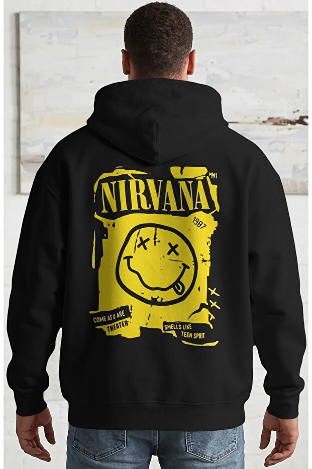 Nirvana Rock Metal Music Band Back Printed Unisex Oversize Combed Cotton Hoodie