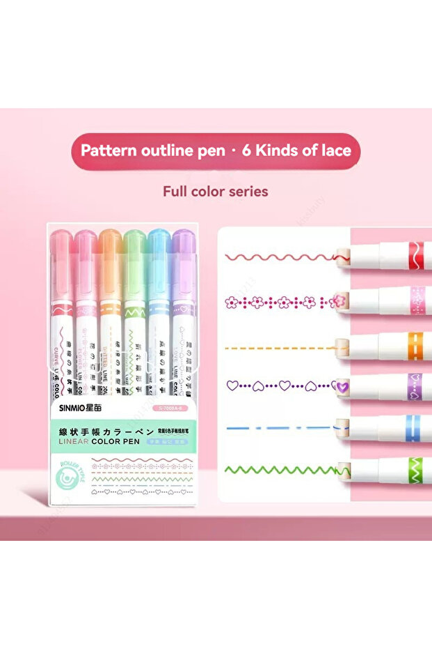 6 Pcs set A 6-24pcs/set Heart Flower Line Shape Highlighter Pen Roller Tip Curve Liner Marker Kawaii
