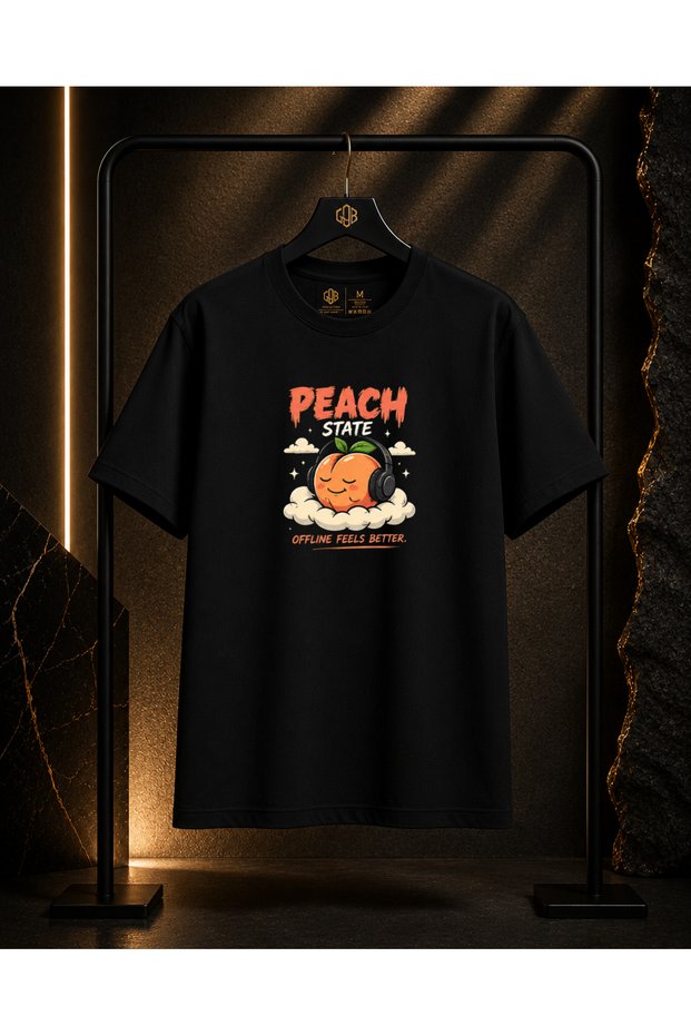 Unisex Peach State Peach Printed 100% Cotton Oversize Crew Neck Short Sleeve T-Shirt Black