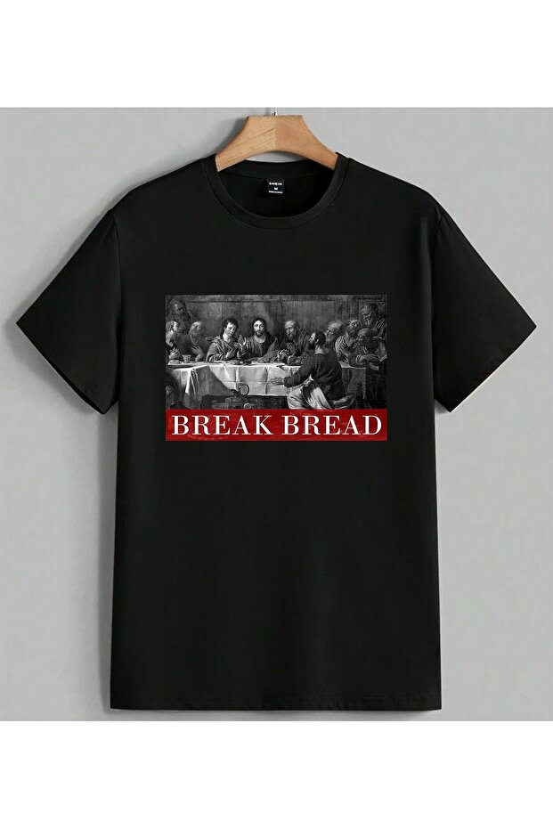 Break Bread Son Oy Un Kutsal Printed Unisex Oversize T-Shirt Black