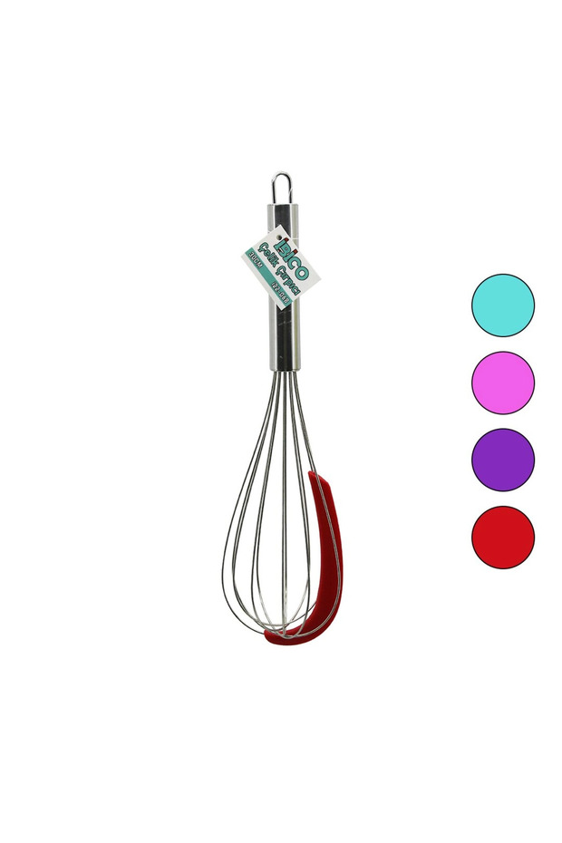 Chrome Handle Steel Metal Whisk - with Colorful Silicone Scraper - 30 cm