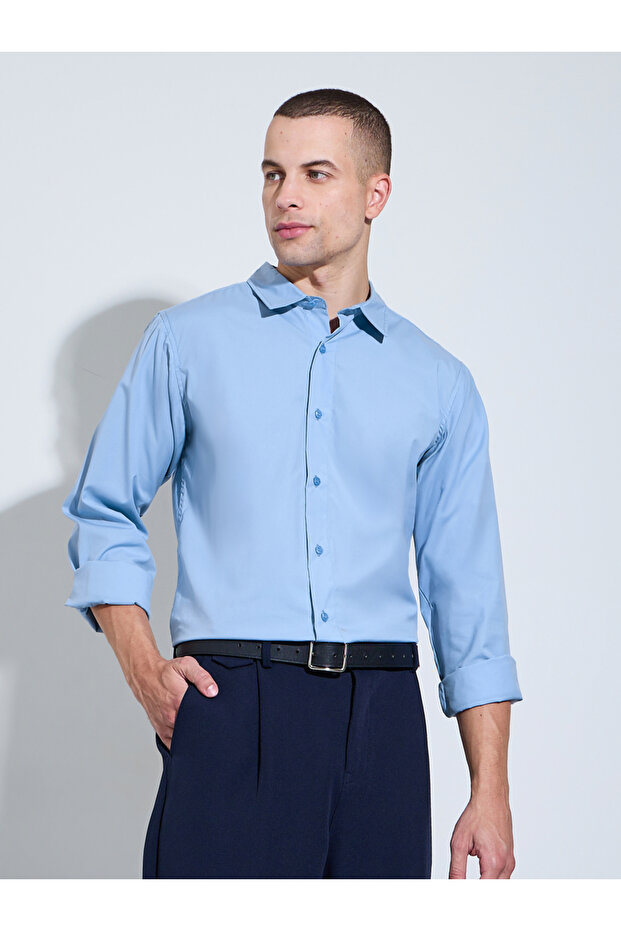 Men Sky Blue Long Sleeves Slim Fit Shirt