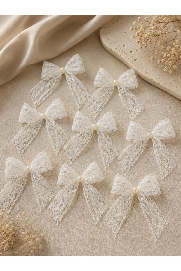 Elegant Ribbon with Lace and Pearl Detail (10 Pcs)