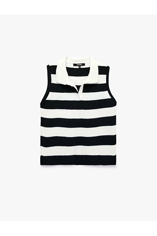 Striped Polo Collar Sleeveless Knitwear Athlete T-Shirt