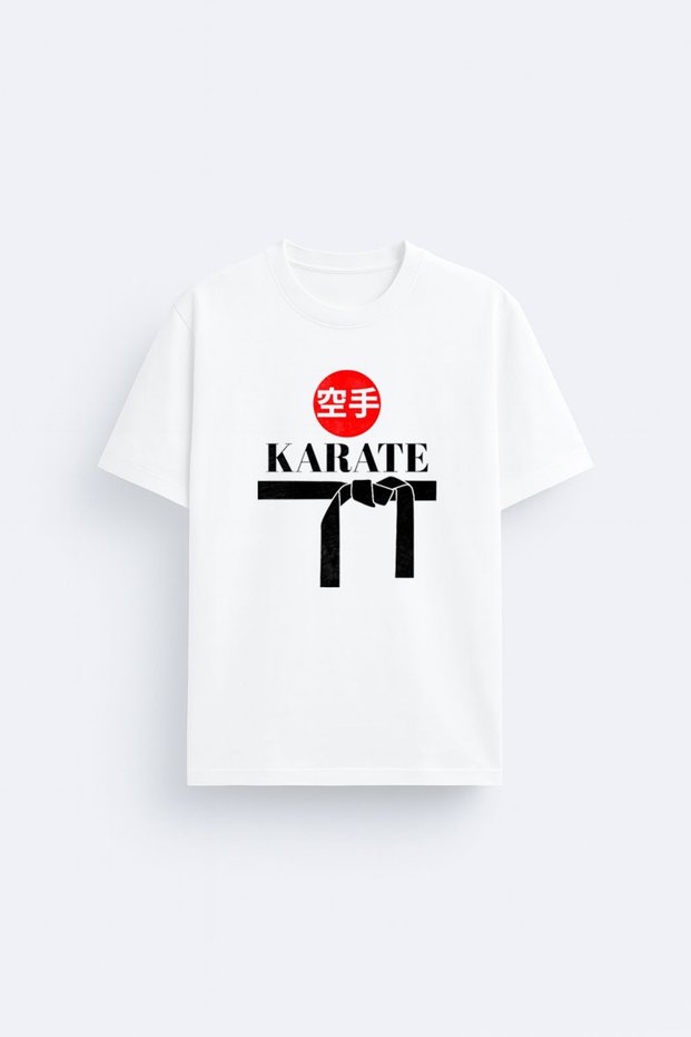 Karate Printed Cotton White T-Shirt T-Shirt
