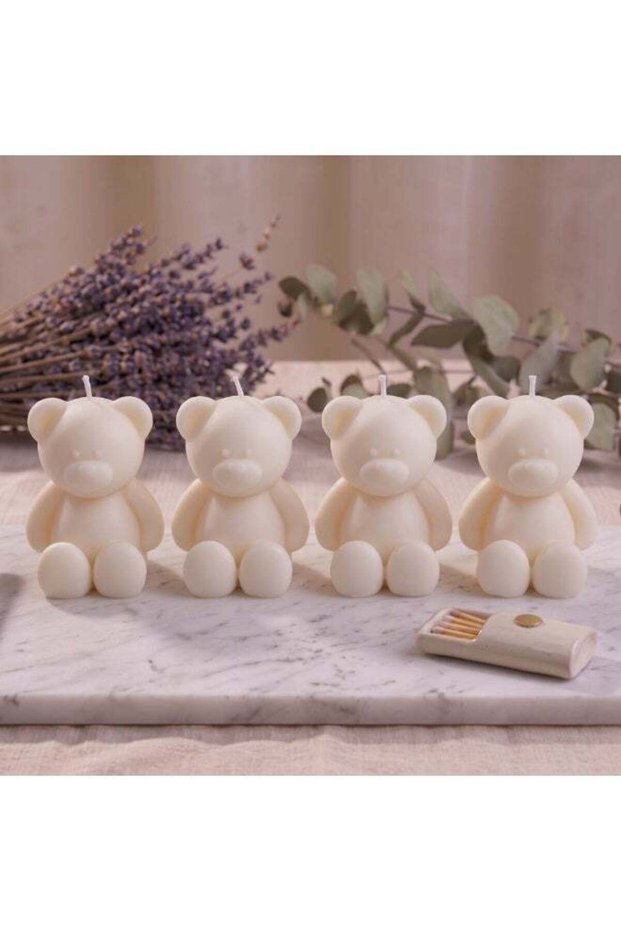 Handmade Set Of-4 Teddy Bear White Vanilla Musk Scented Candle | Kids Room & Home Decoration | Cute Teddy Bear Elegant Gift For Birthdays, New Born & Special Occasions