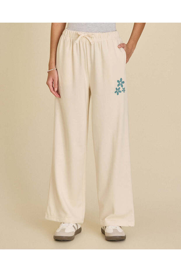 Senior Girls Ivory Printed Wide Leg Pants