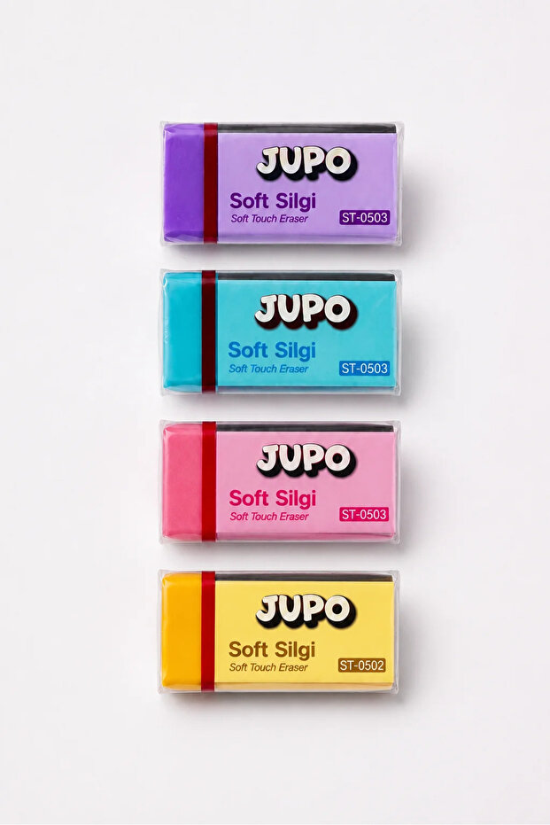 Jupo 4-Piece Colorful Eraser Set |   Blue Purple Pink Yellow Mixed Eraser
