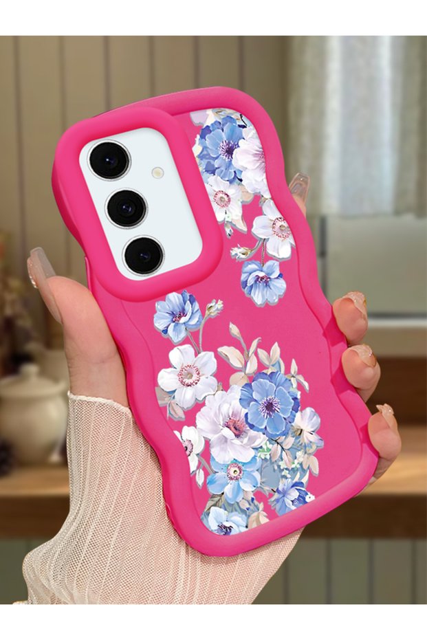 Samsung Galaxy S24 Fe Compatible Case Camera Protector Red Silicone Couple Phone Case Floral Pattern