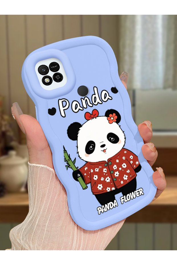 Redmi 10A Compatible Case Camera Protector Blue Silicone Couple Phone Case Panda Pattern