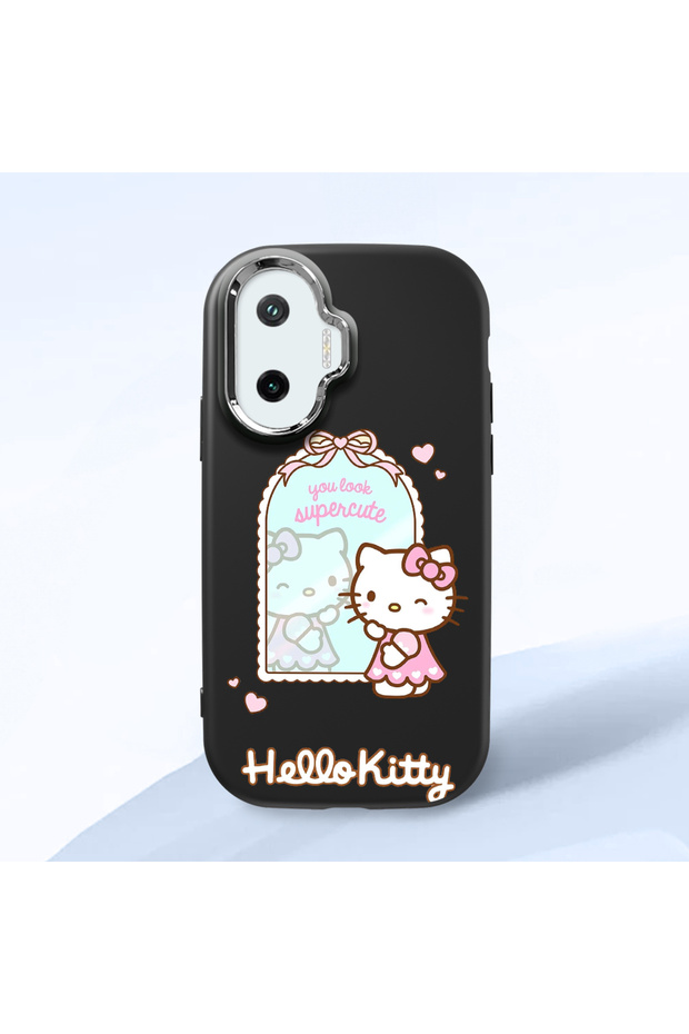 Poco F7 Compatible Case Camera Protector Black Silicone Couple Phone Case Kitty Patterned