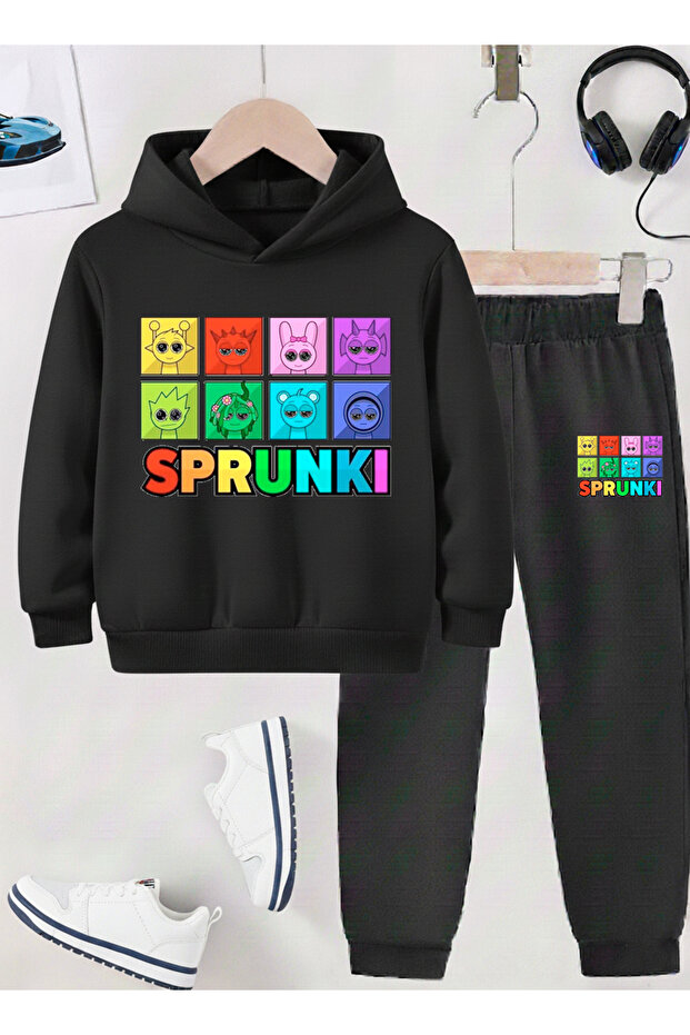 طقم بدلة رياضية للأطفال مطبوع من SPRUNKI، قماش ناعم مزخرف، للجنسين