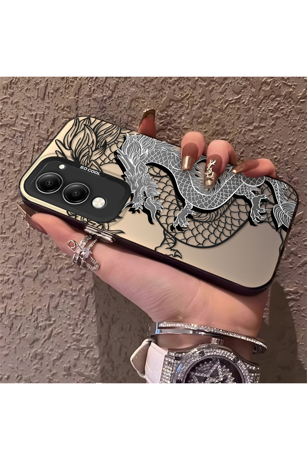 Vivo Y04 Compatible High Quality Chinese Style Black and White Dragon Printed Case