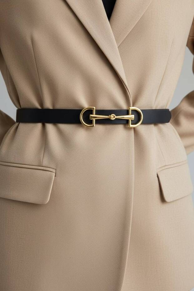 Long Double-Tip Thin Women's Belt with D-Ring Buckle, Pants Belt, Jacket Belt, Dress Belt, Width: 1.5 Cm, Buckle Length: 8.5 cm
