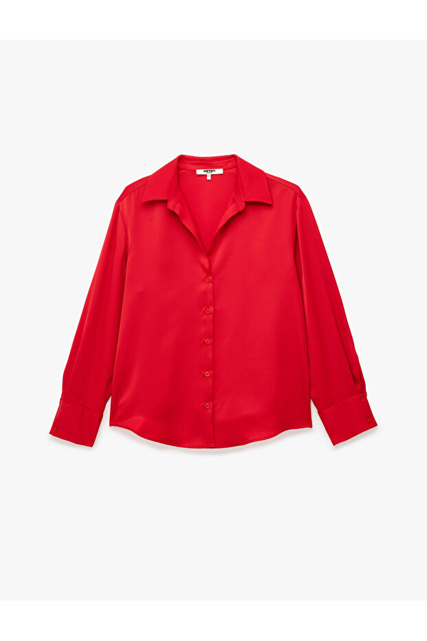 Regular Fit Long Sleeve Buttoned Classic Collar Satin Shirt