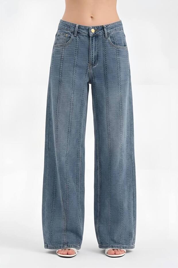Women's Jacquard Fabric Detailed Design Palazzo Jeans