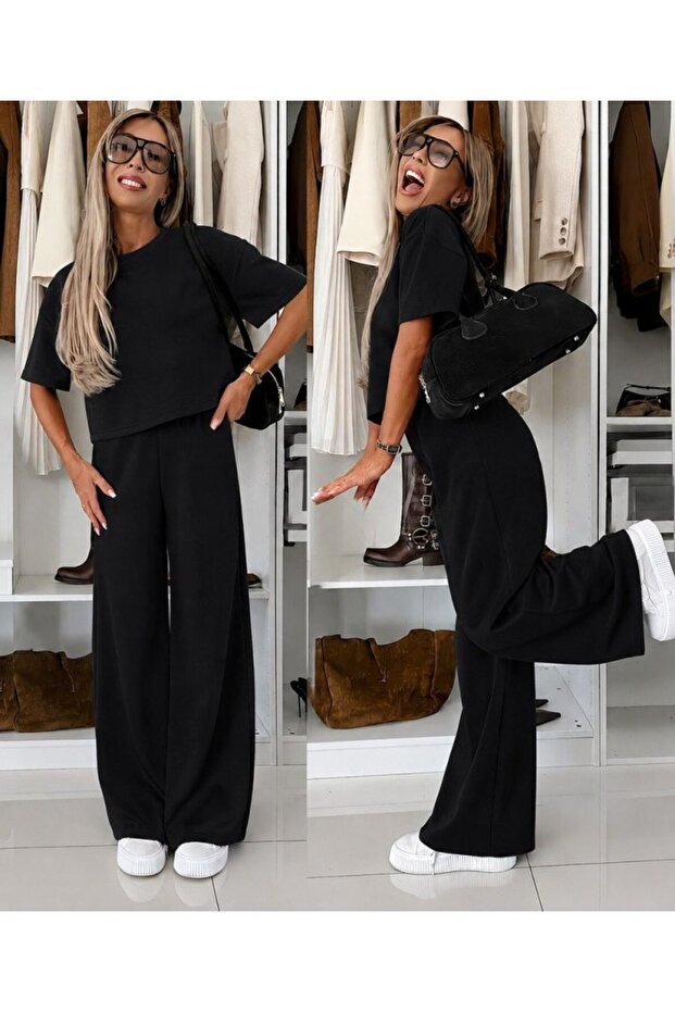 Women's Short Sleeve Crew Neck Modal Blouse and Pants Two-Piece Set