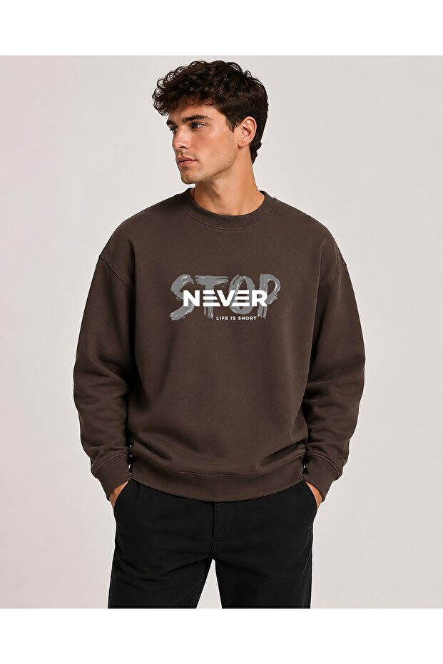 Stop Never Detailed Crew Neck 2 Thread Sweatshirt