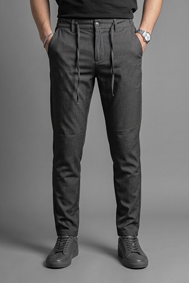 Men's Relaxed Fit Elastic Waist Lace-Up Jogger Fabric Trousers
