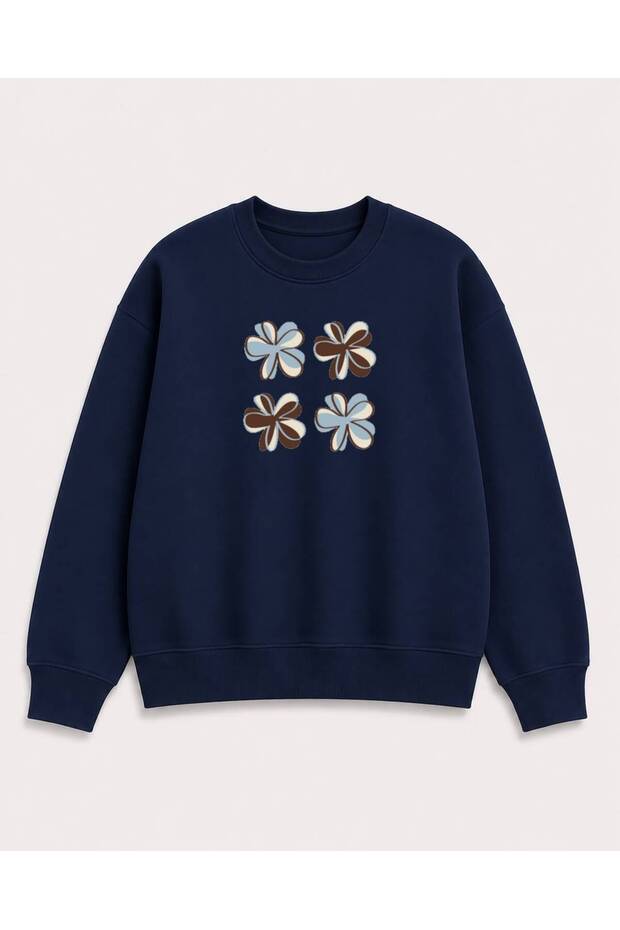 Floral Printed 2 Thread Threaded Crew Neck Sweatshirt