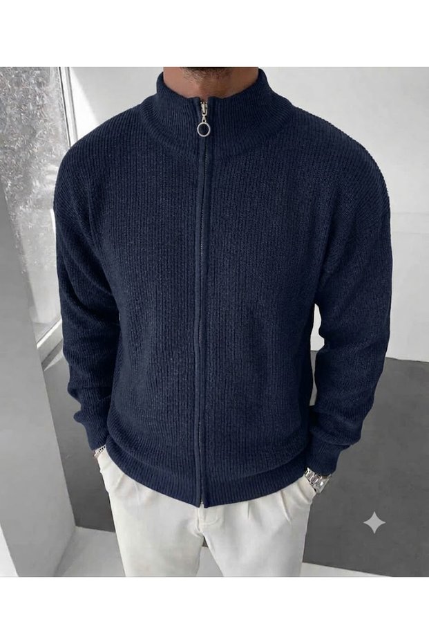 Men's Thick Winter Full Zipper Cardigan Sweater Long Sleeve 100% Cotton Regular Fit Basic Knitwear