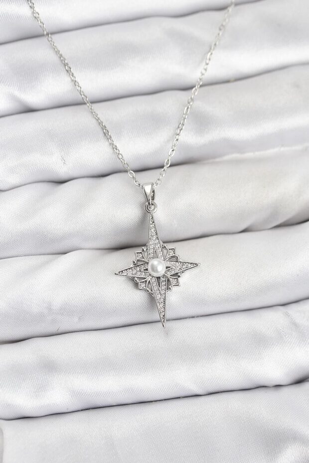316L Steel Chain Silver Color Pole Star Model Zircon Stone Women's Necklace