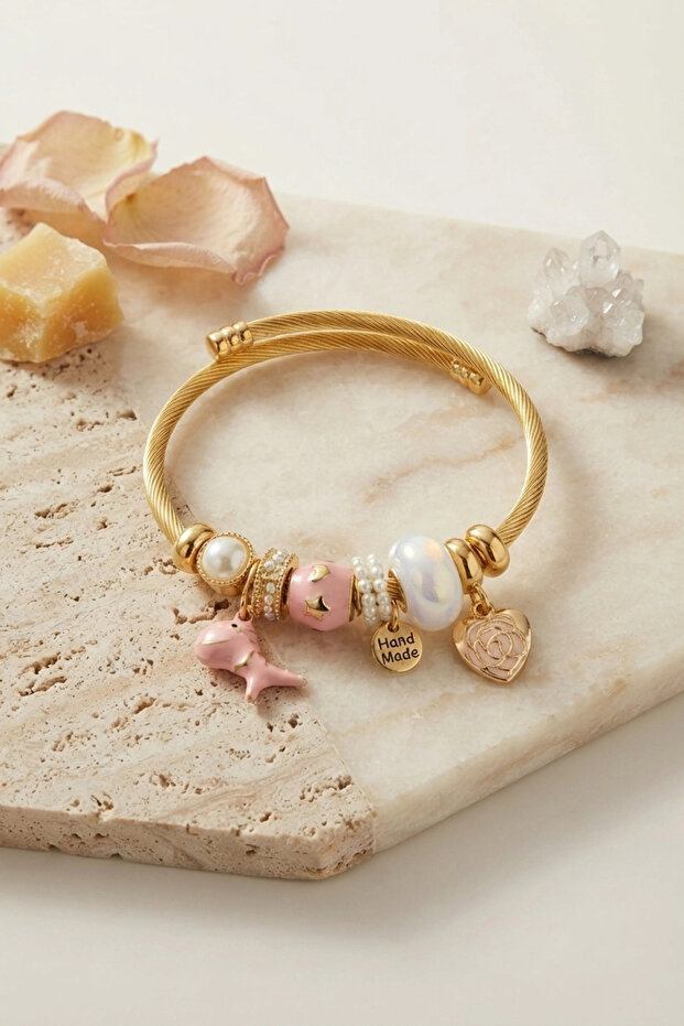 Trex and Heart Pink Charm Bracelet