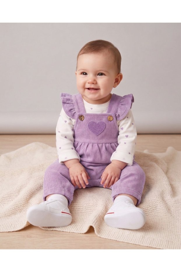 Baby Girl Heart Embroidered Salopet Jumpsuit and Underwear Set 6-9-12-18-24 Months Gardener Jumpsuit Set