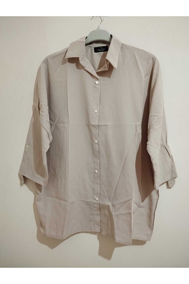 Cotton-Viscose Summer Shirt, Three-Quarter Sleeves, Oversize, Buttoned Shirt