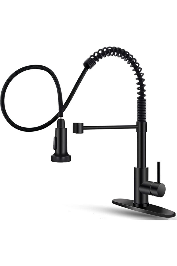 Black kitchen faucet with pull-down sprayer, stainless steel single-handle pull-out spring sink faucet, 1-hole or 3-hole dual-function.