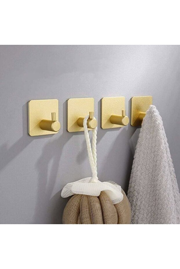 Four-pack adhesive wall hooks, suitable for bathrooms and kitchens, can be used as towel hooks, practical adhesive hooks (gold).