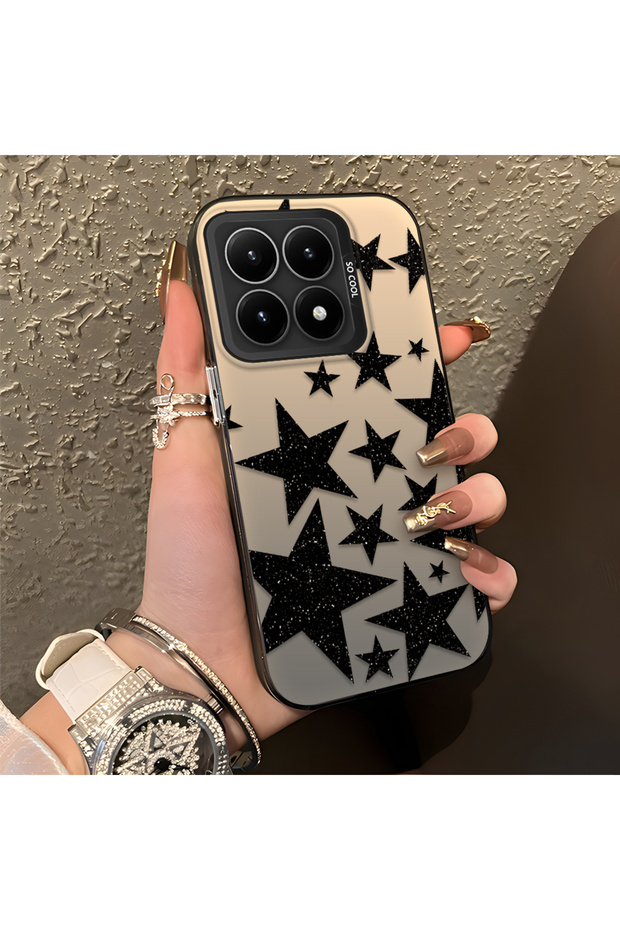 Mi 15t Compatible High Quality Flat Print Black Star Pattern Cool Silicone Phone Case