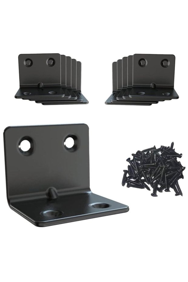 A set of 24 gussets, measuring 31x31x37 mm, black, made of stainless steel, suitable for wooden and metal furniture.